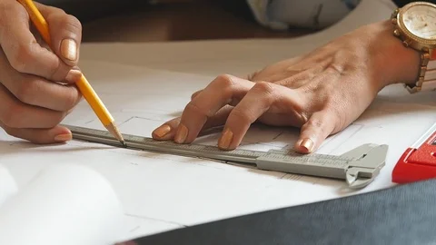 An architect or engineer working on blueprint, architectural concept. Stock Footage 107874445