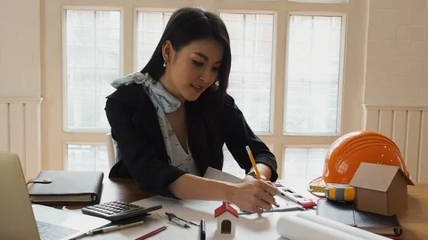 An architect or engineer working on blueprint, architectural concept. Stock Footage 109039356