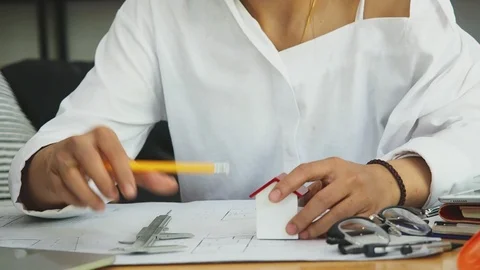 An architect or engineer working on blueprint, architectural concept. Stock Footage 115080909