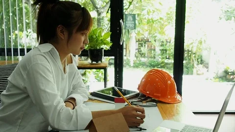 An architect or engineer working on blueprint, architectural concept. Stock Footage 119530358