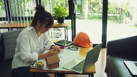 An architect or engineer working on blueprint, architectural concept. Stock Footage 127278758