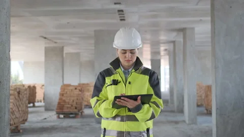 Architect or engineer working, browsing building project indoor of construction Stock Footage 113349805