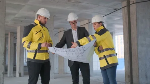 Architect or engineer working, browsing building project indoor of construction Stock Footage 114529983