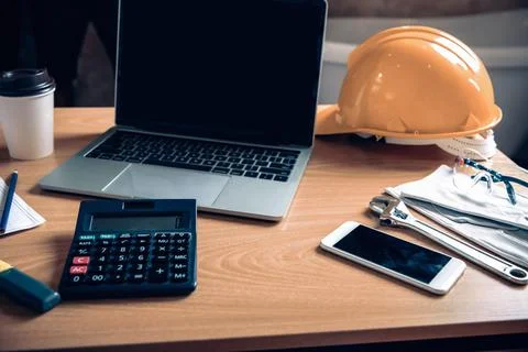 Architect or Engineer for Working Workspace Table Desk, Business Construction Stock Photos
