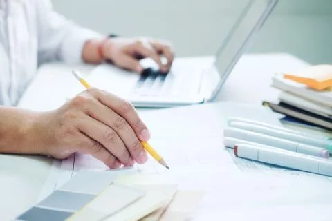 Architect or  Interior designer selects color tones for house project Stock Photos