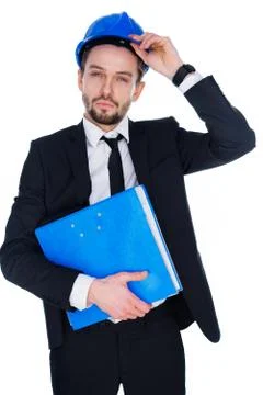 Architect or structural engineer wearing a hardhat Stock Photos
