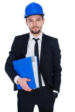 Architect or structural engineer wearing a hardhat Foto stock