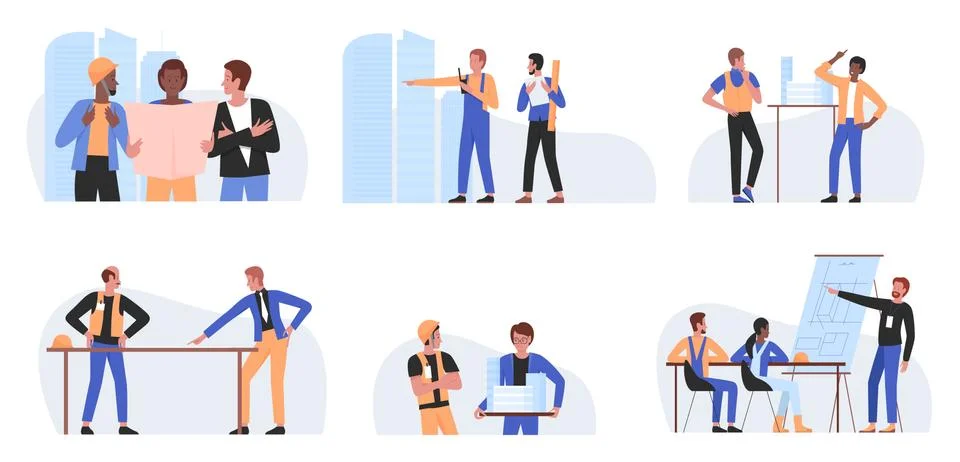 Architect people work, construction worker profession set with professional Stock Illustration