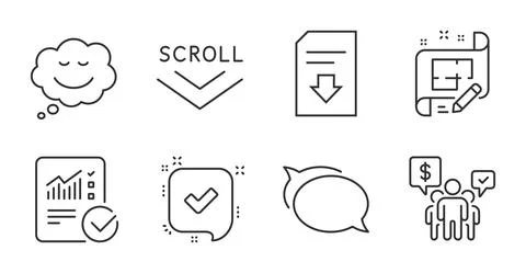 Architect plan, Checked calculation and Speech bubble icons set. Download file Stock Illustration