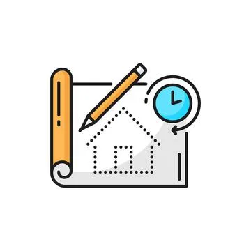 Architect plan on paper, pencil and deadline sign Stock Illustration