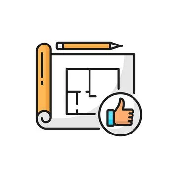 Architect plan on paper, pencil and approved draft Illustrazione stock
