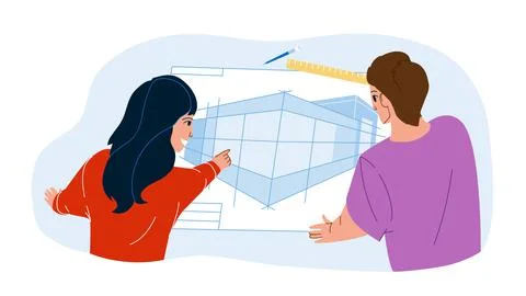 Architect Plan Researching Engineer Team Vector Stock Illustration