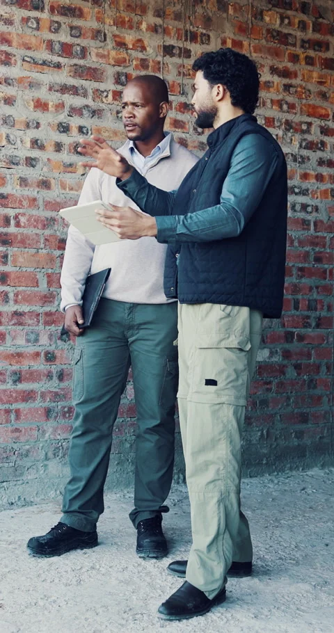 Architect, planning and men with tablet, construction and teamwork for property Stock Footage 337021576