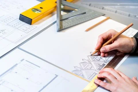Architect planning home layout. Stock Photos
