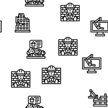 Architect Professional Occupation Vector Seamless Pattern Stock Illustration