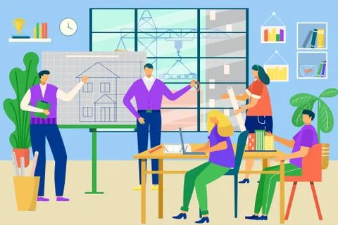 Architect project team with engineer people, professional construction meeting Stock Illustration