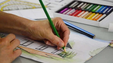 Architect quick sketching Stock Footage 90633746