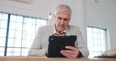 Architect, review or man in office with tablet, design plan or online notes on Stock Footage 341465185
