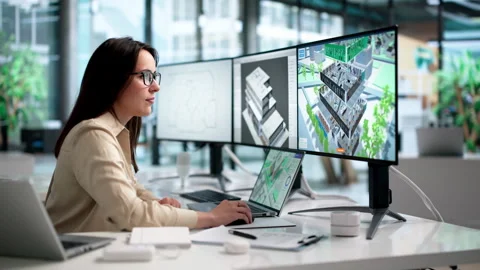 Architect Reviewing 3D Building Model On Laptop Stock Footage 339905539