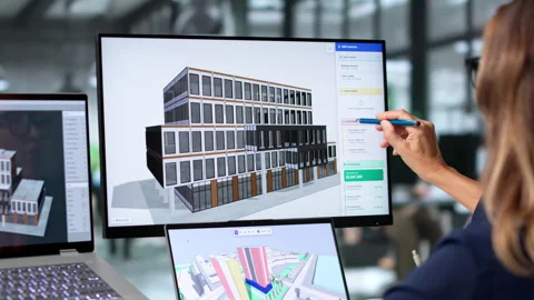 Architect Reviews 3D BIM Model On Laptop Stock Footage 345855829