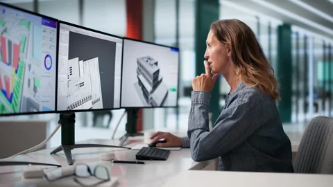 Architect Reviews 3D Building Model Stock Footage 337650849