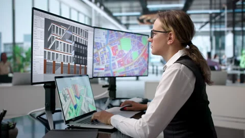 Architect Reviews 3D Building Model On Laptop Stock Footage 341000031