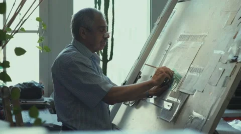 Architect sitting in front of the easel. Bureau of Architecture Video stock 68133245