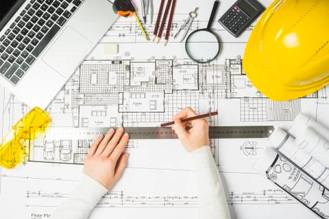 Architect sketching a construction project 스톡 사진