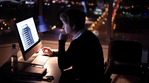 Architect Stays Late to Check the Project Once Again Stock Footage 62371114