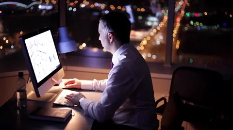 Architect Stays Late to Examine the Project Once Again Stock Footage 62371151