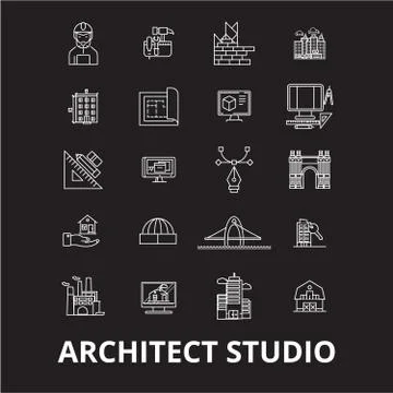 Architect studio editable line icons vector set on black background. Architect イラスト素材