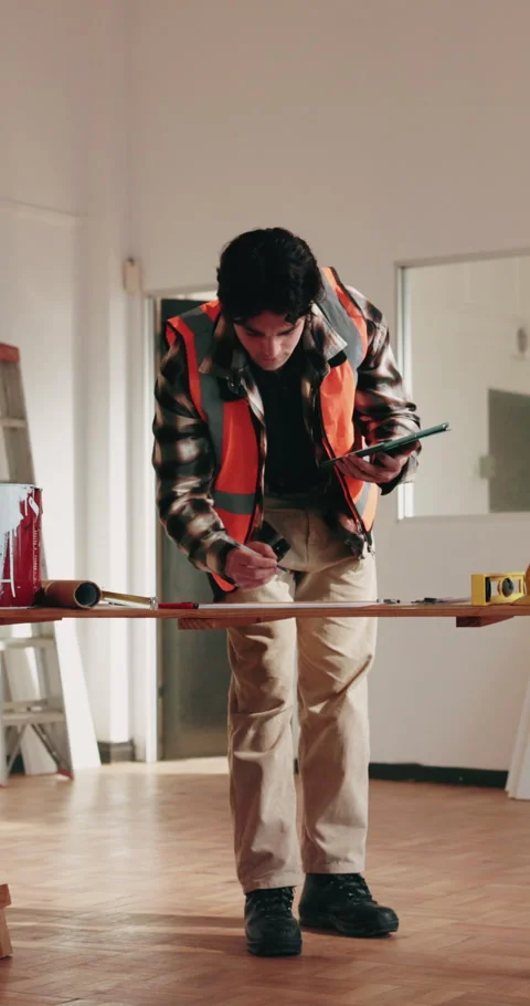Architect, tablet and drawing for construction site, blueprint inspection or Stock Footage 342328310