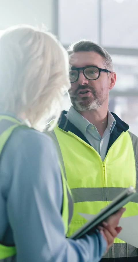 Architect, team and discussion in building with tablet, project planning and Stock Footage 329400433