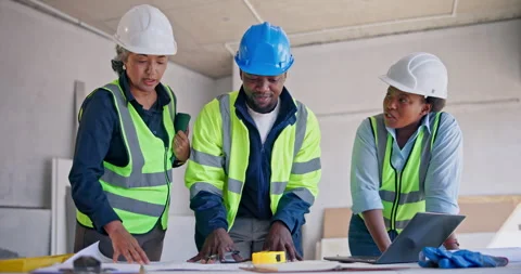 Architect, team and meeting with documents for building strategy or construction Stock Footage 345326880