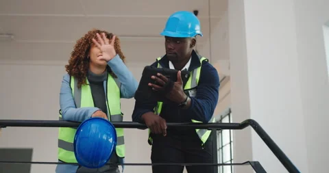 Architect, team and people with tablet, stairs and plan for property development Stock Footage 341467260