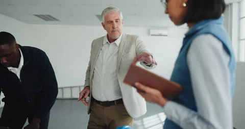 Architect, team or talk in office with mentor for project training, construction Stock Footage 341376754
