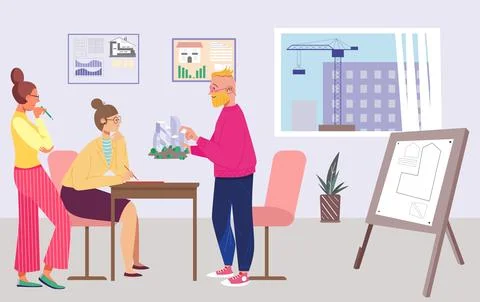 Architect team work with construction project concept, vector illustration, flat Stock-Illustration