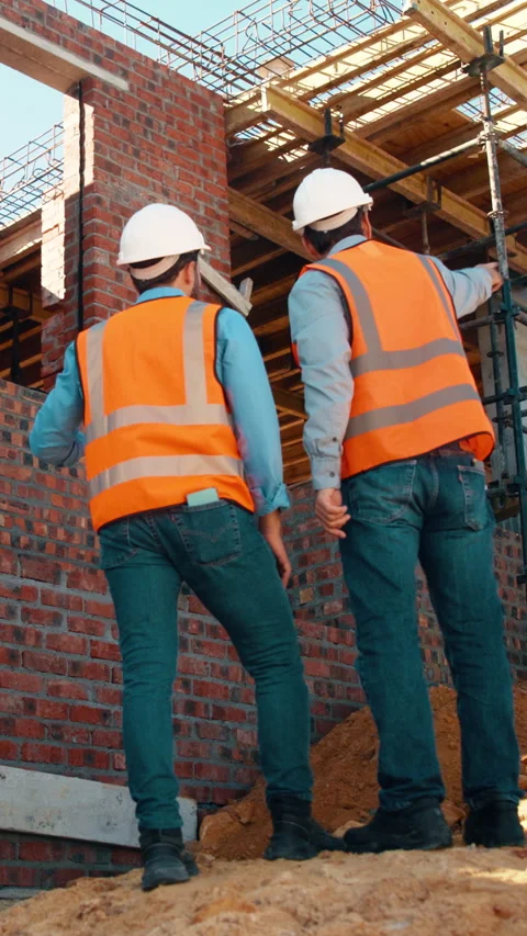 Architect, teamwork and men at building site, talk and planning for property Stock Footage 336186456