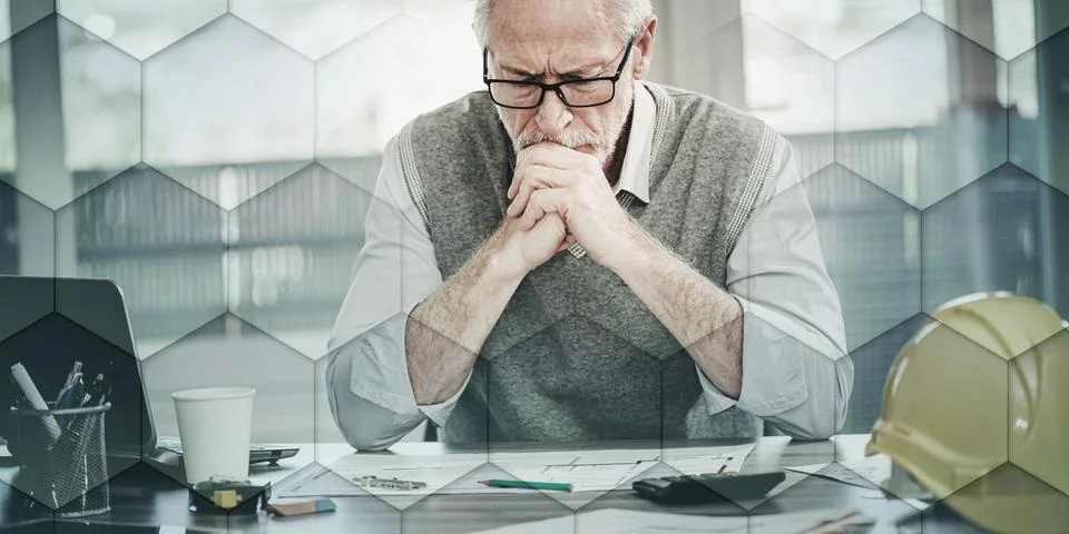 Architect thinking about a project, geometric pattern Foto stock