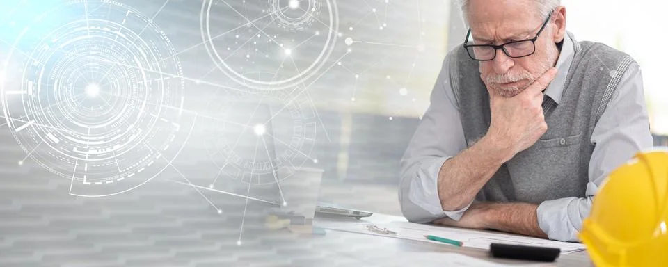 Architect thinking about a project; panoramic banner Stock Photos