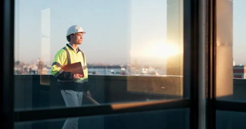 Architect, thinking and man outdoor for urban development planning, vision or Stock Footage 340636472