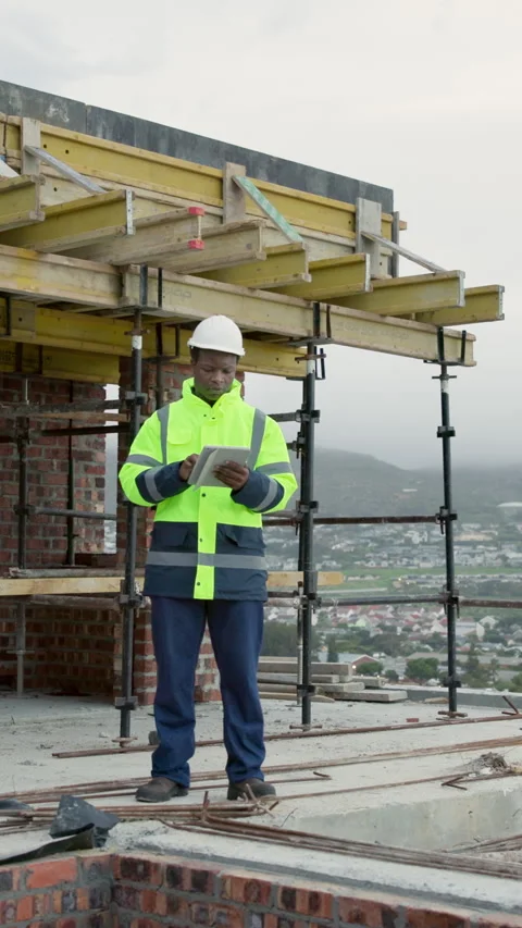 Architect, thinking and man with tablet on site, search or planning for property Vídeos de archivo 337992685