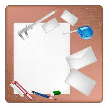 Architect Tools Lying on A Blank Page and Envelope Stock Illustration