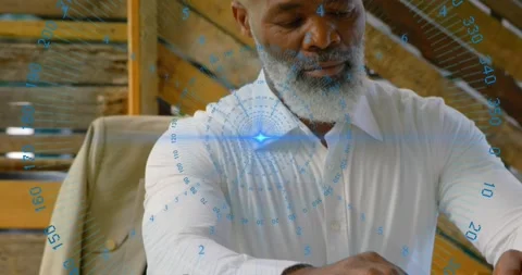 Architect touching scale model, moving modules and trees, activating HUD, Stock Footage 321453059