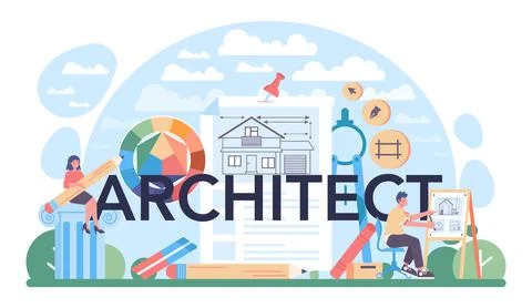 Architect typographic header. Idea of building project and construction work Ilustración de archivo