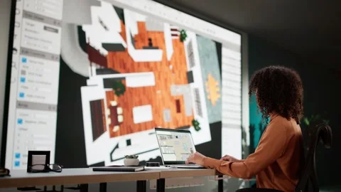 Architect Using 3D Software Analyzing House Floor Plan Stock Footage 303672657