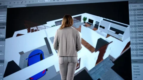 Architect Using 3D Software Analyzing House Floor Plan Stock Footage 306318687