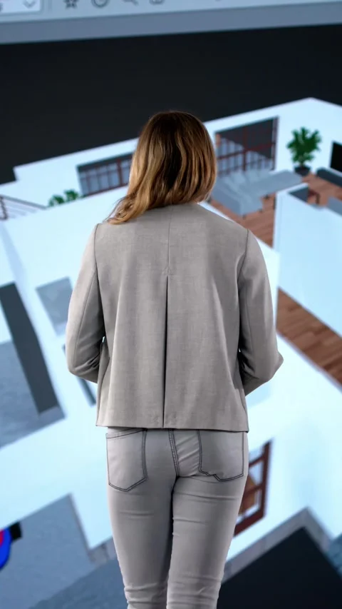 Architect Using 3D Software Analyzing House Floor Plan Stock Footage 308746381