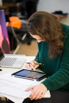 Architect using digital tablet to prepare design Stock Photos