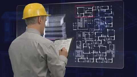 Architect Using Futuristic Screen  Video stock 200711453